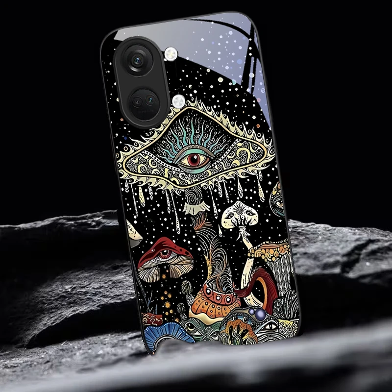 Фото Чехол для телефона Mystic Evil Eye Mushroom из черного стекла для OnePlus 6 6T 7 7T 8 8T 9 10 Pro 11R 12R 13R Nord CE 2T 2 3 Lite N20 30 №1