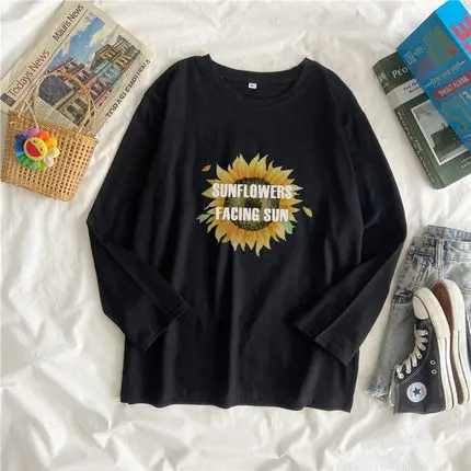 

Новинка 2021, футболка с рукавом из чистого хлопка для студентов, Корейская свободная Осенняя новая рубашка для женщин