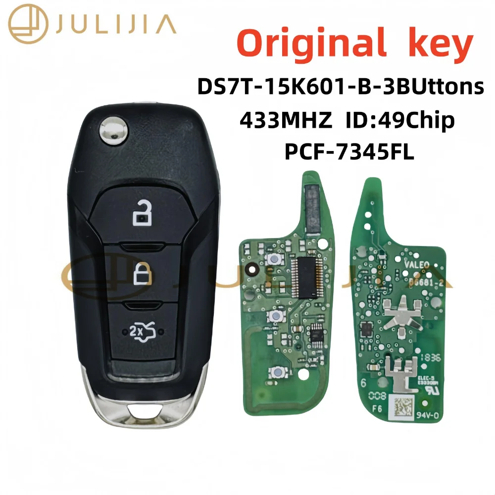 

JULIJIA OEM EB3T-15K601-BA складной дистанционный ключ от автомобиля ID49 433 МГц для Ford F150 Ranger KA + Mondeo V Galaxy S-Max DS7T-15K601-B
