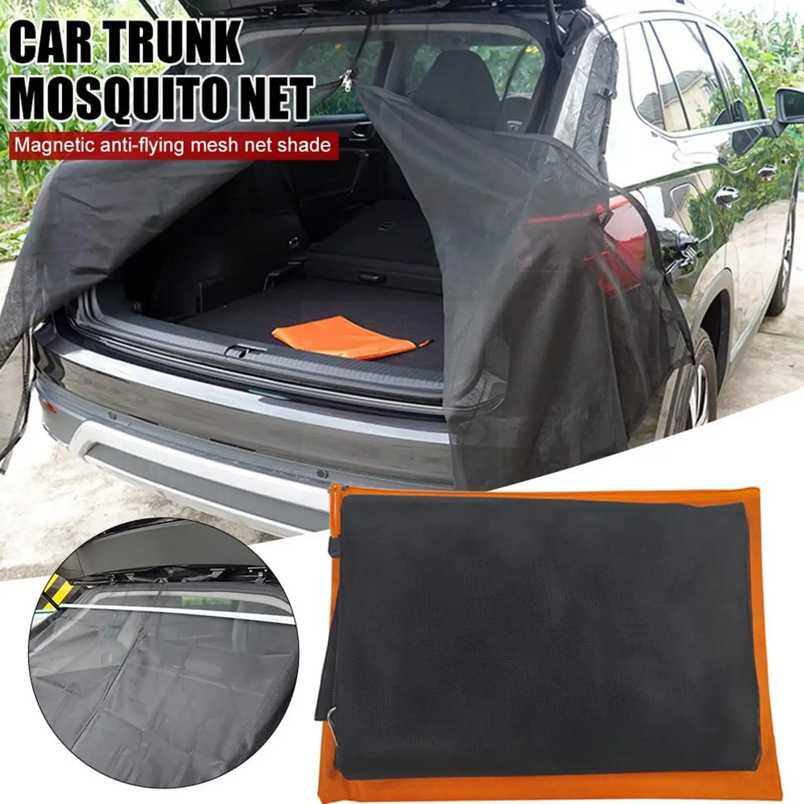 

Car Anti-Mosquito Anti-Flying Insects Curtain Trunk Sunshade Cover Mesh Camping UV Protection for SUV MPV Camping Self-Driv D6N0