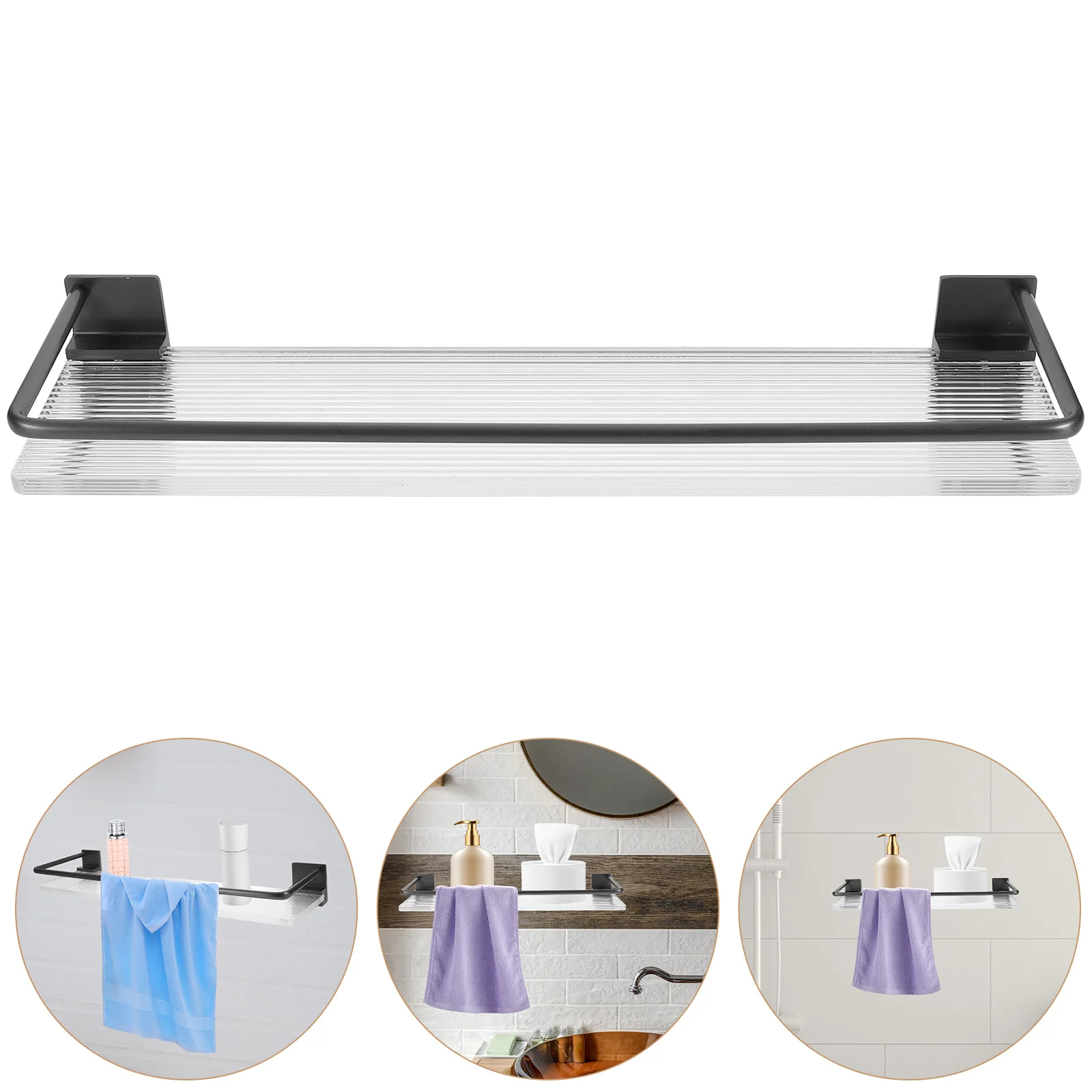 

Bathroom Rack Acrylic Wall Shelf Toilet Storage Floating Mount Holder Shelves