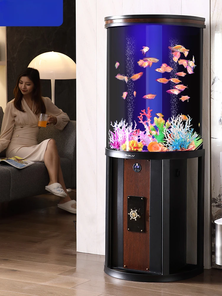 Полукруговой аквариум для рыб в гостиную маленький экологичный без воды