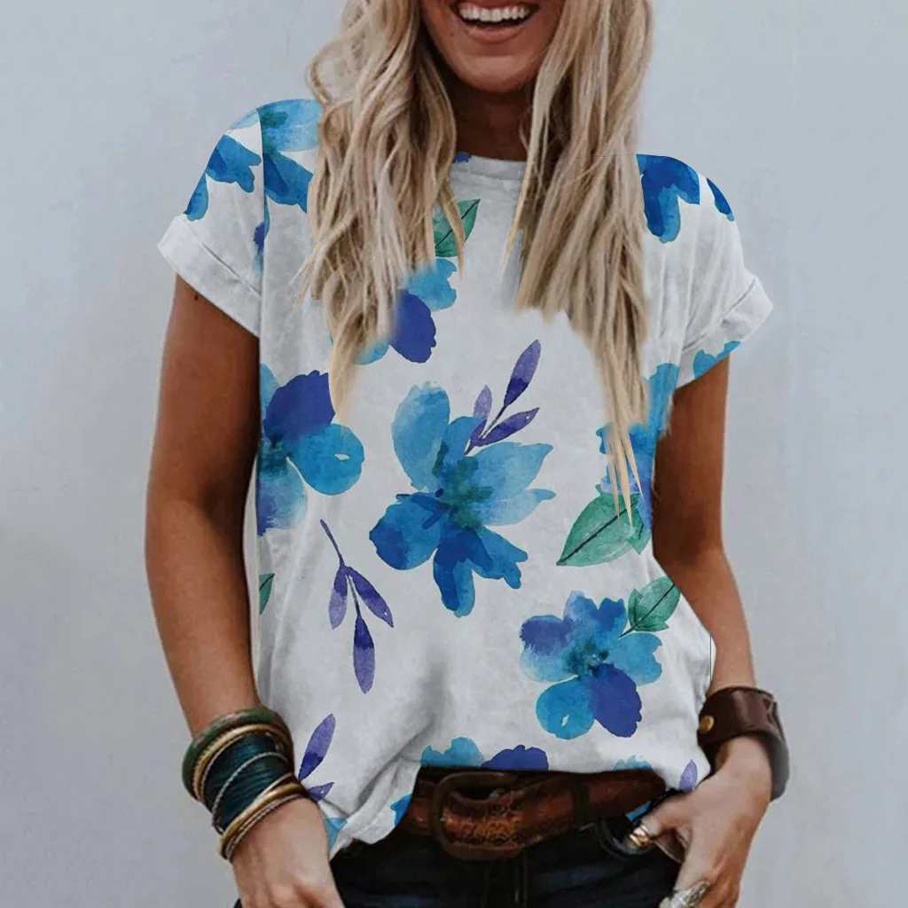 

Футболка женская летняя с коротким рукавом и круглым вырезом