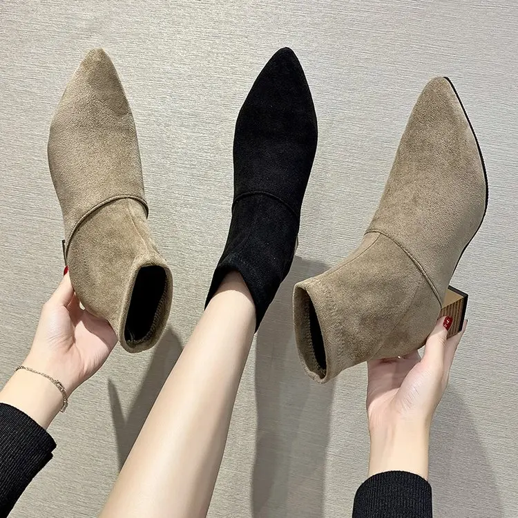 Net Red Hot Style Pointed Toe Short Boots Women's Autumn 2022 New Low-heel Stiletto Elastic Thin Boots Children's Short Boots