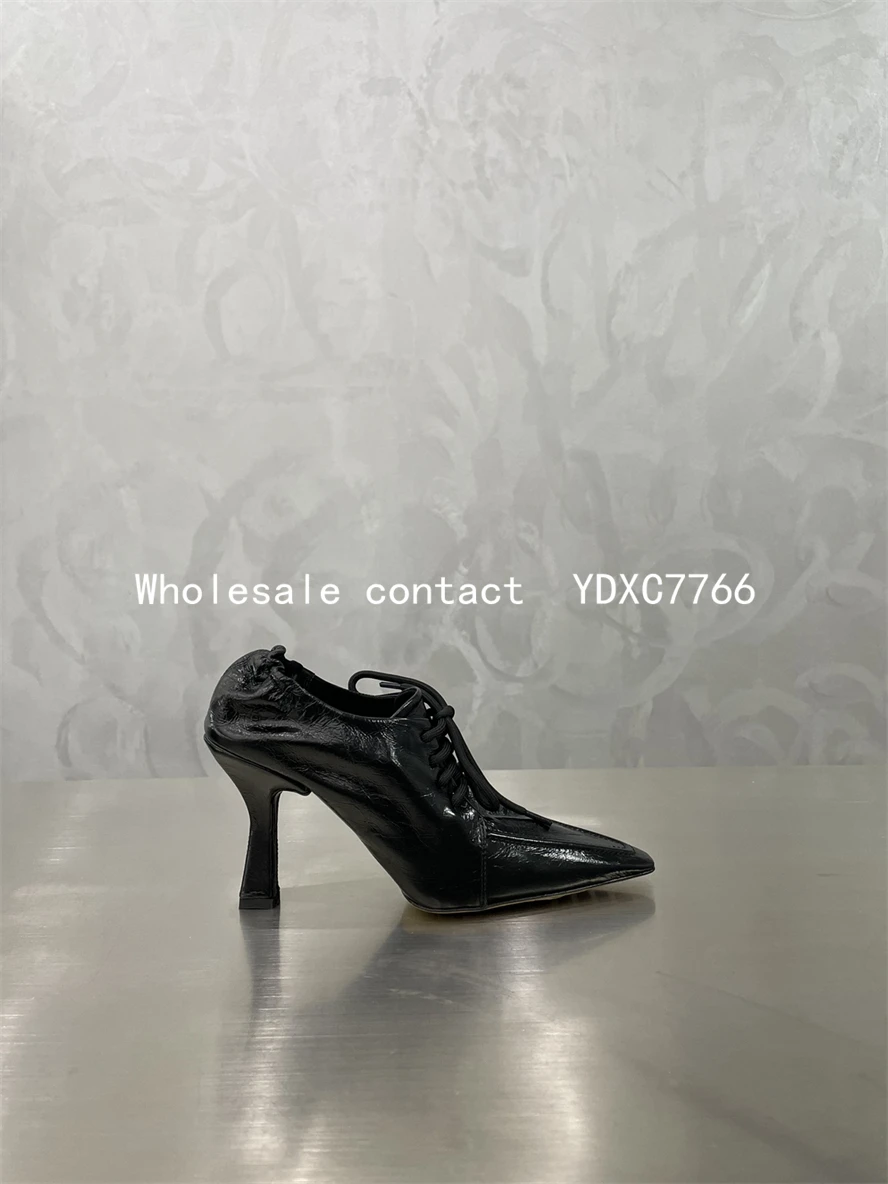 New European and American lace ups Pointy High heeled women's shoes 2022 spring and autumn fashion sexy non slip single shoes