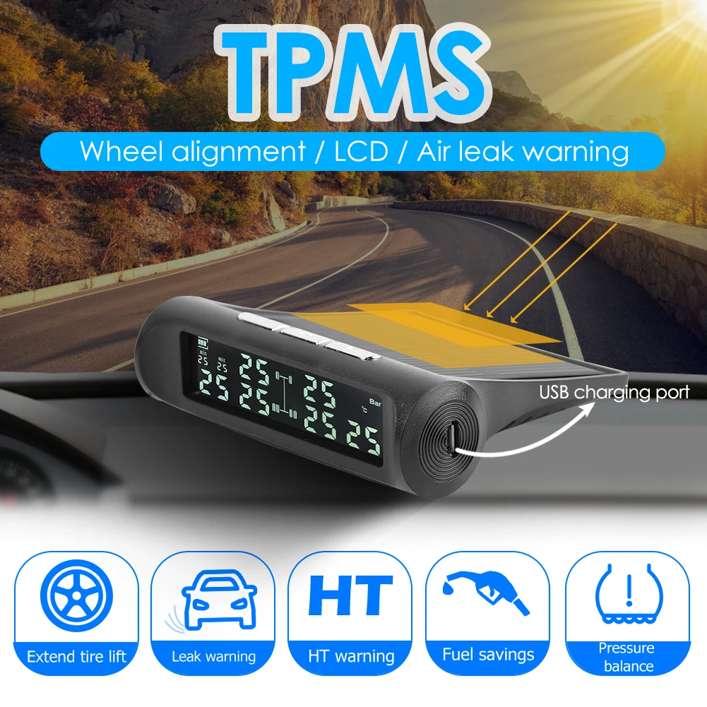 

LCD Display Tire Tyre Pressure Monitoring Alarm System AN-07 Solar Truck TPMS Monitor External Pressure Sensor