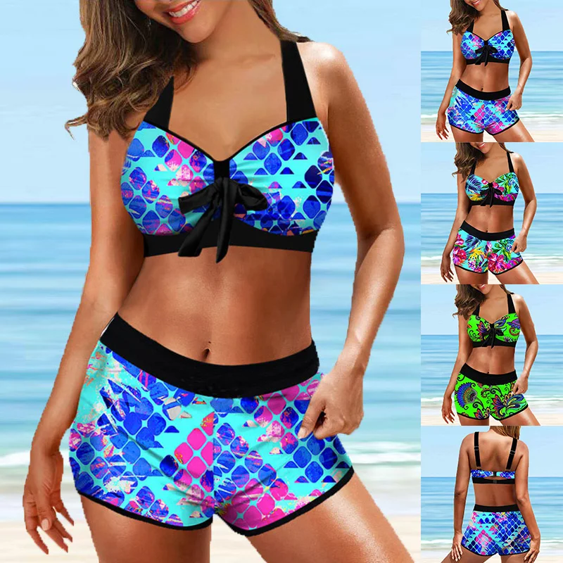 

Women Summer Loose Size Swimsuit Two Piece Set Beachwear Swim Suit New Design Printing Swimwear Female Sexy Bathing Suit Bikini
