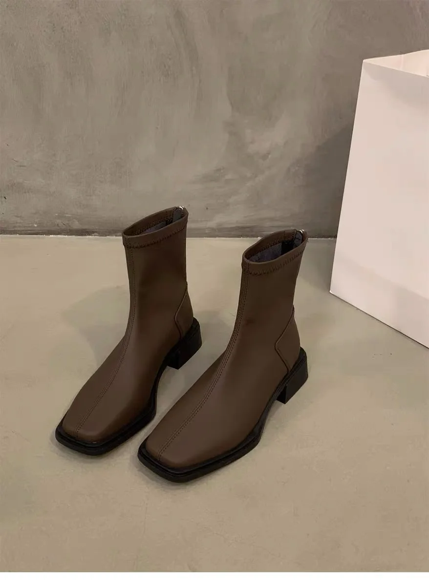 

Женские ботинки на среднем каблуке, зимние ботинки с круглым носком, женские ботильоны на молнии, Осень-зима 2023, женские ботинки в римском стиле из искусственной кожи и ПВХ