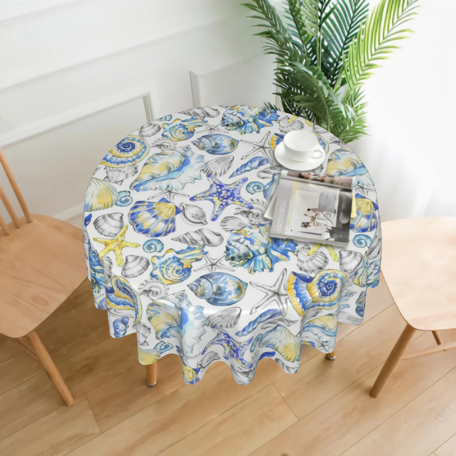 

Starfish and Shell Round Tablecloth Washable Resistant Water-Proof Table Cloth for Dining Table Party Home Decor 60 Inches
