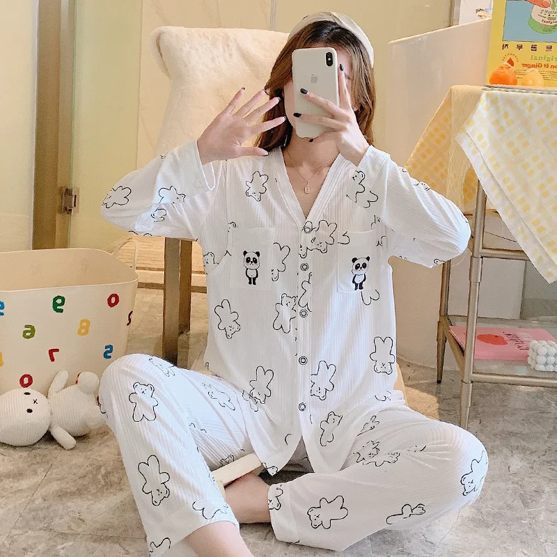 

Homewear Clothes For Pregnant Women Pregnant Maternity Pajamas 100% Cotton Pregnancy V-Neck Nursing Sleepwear Breastfeeding