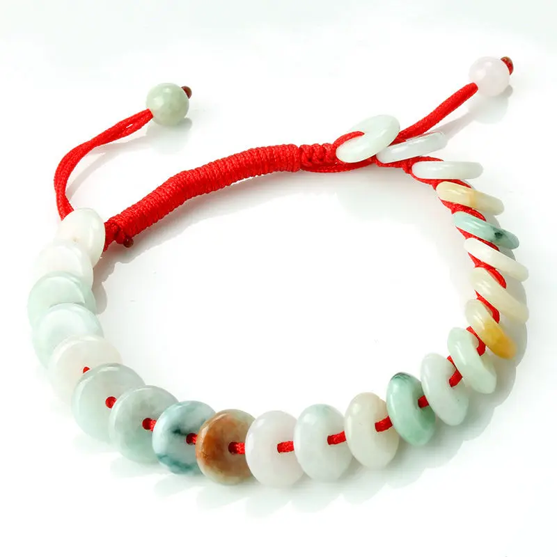 

Natural Grade A Jade (jadeite) Circle Beadd Braided Bracelet Good Luck