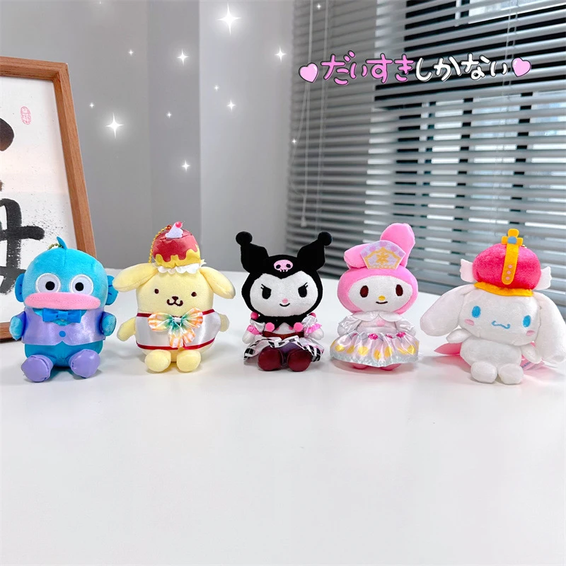 

10Cm Sanrio My Melody Kuromi Cinnamoroll Onpompurin Kawaii Cartoon Plush Doll Pendant Car Interior Design Toy Gift