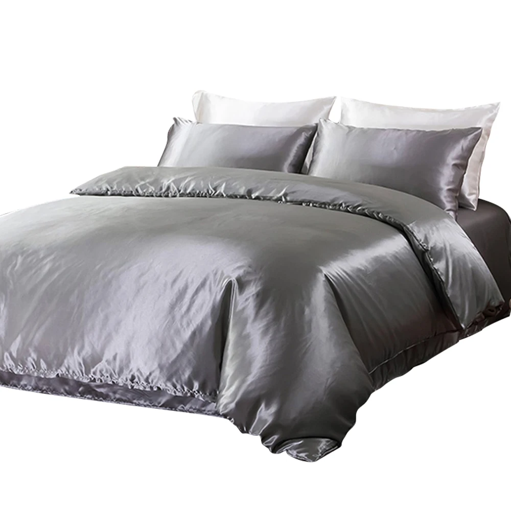 

Mulberry Silk Luxury Bedding Set With Fitted Wheet High-end 100% Silk Satin Bedding Sets Soft Smooth Solid Color Quilts Cover