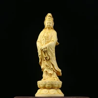 boxwood carving buddha figure wood guanyin buddha statue ornaments western sansheng buddhism sculpture crafts home decor