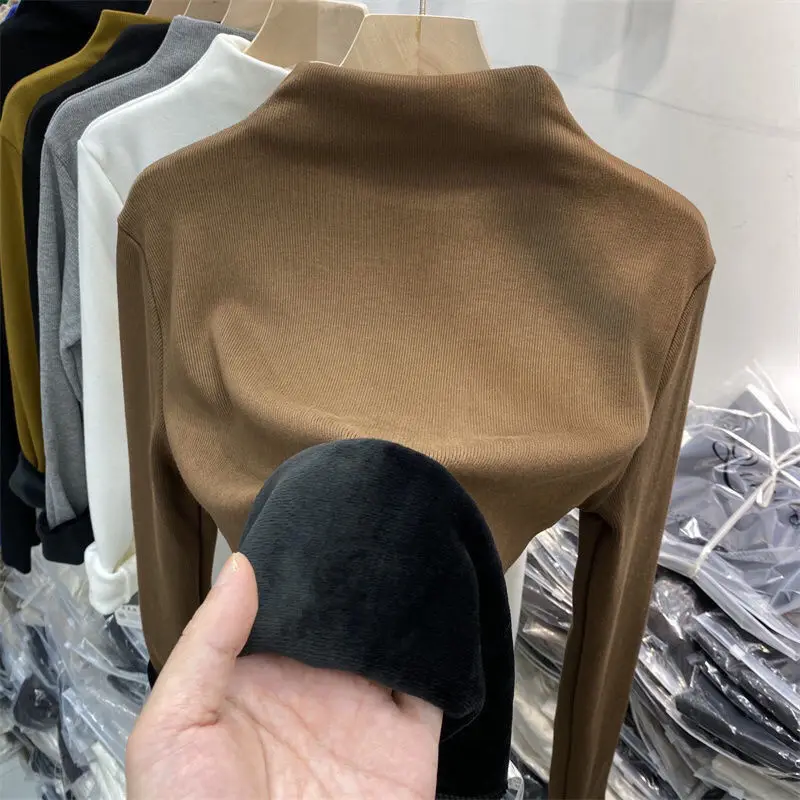 Women's Thermal Underwear Fleece Lined Tops Ladies Long Sleeve T Shirt Sexy Winter Thermal Bottoming Shirt  Ropa Termica Mujer