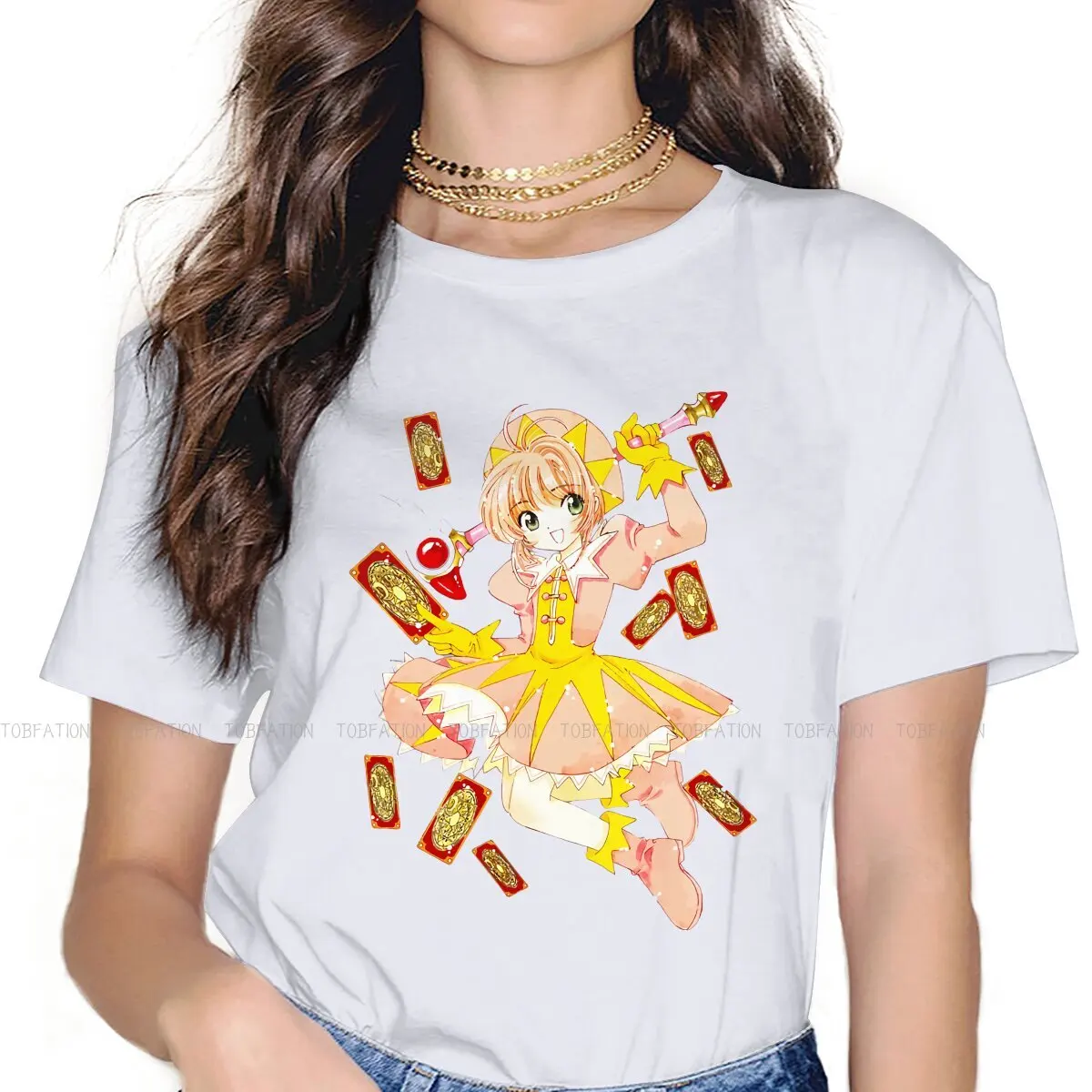 

Kinomoto Anime Classic Women TShirt Cardcaptor Sakura Manga Crewneck Girls Short Sleeve 4XL Lady T Shirt Funny Cute Gift