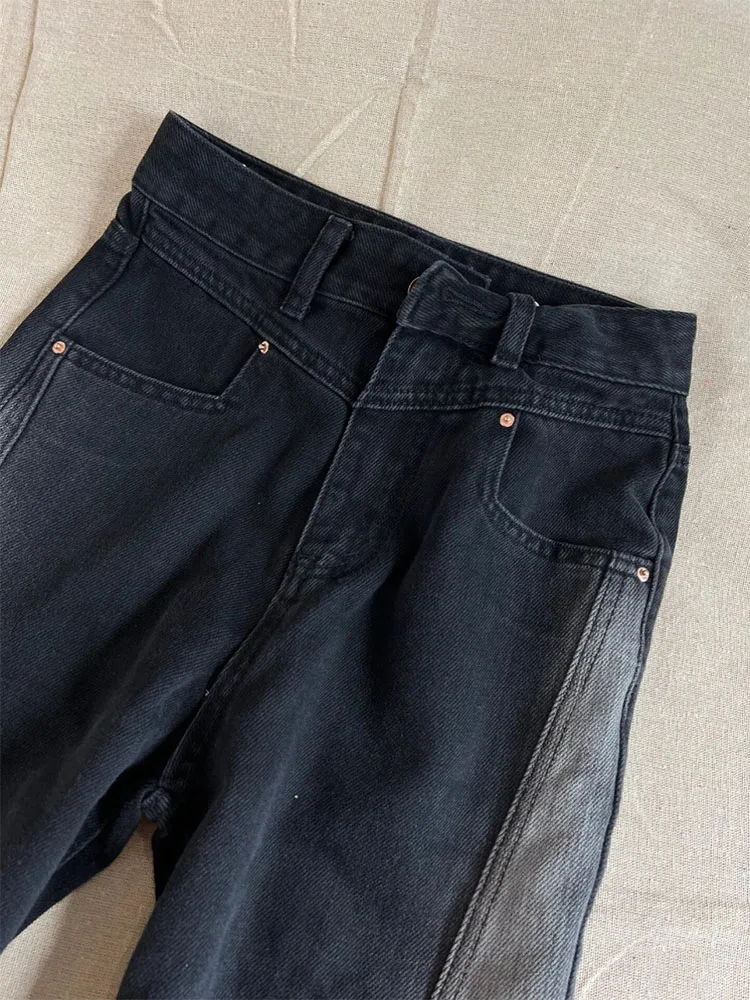 Черные джинсы Gyaru в стиле гранж-кпоп Отбеленные джинсовые брюки винтажные