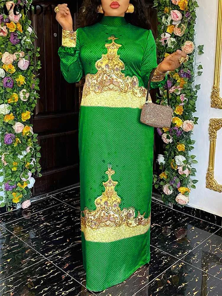 

2023 VONDA богемное атласное платье с принтом для женщин с длинным рукавом-фонариком винтажный Макси Сарафан женское повседневное свободное праздничное платье