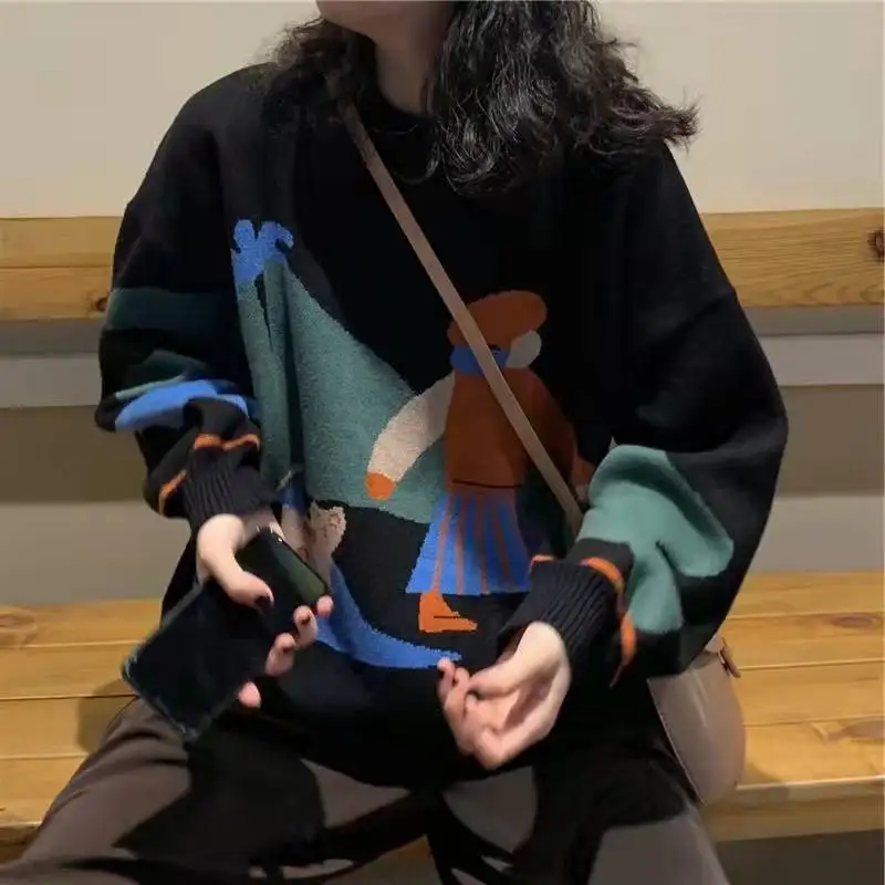 Женская одежда новинка 2023 свитеры с милым мультяшным принтом универсальные