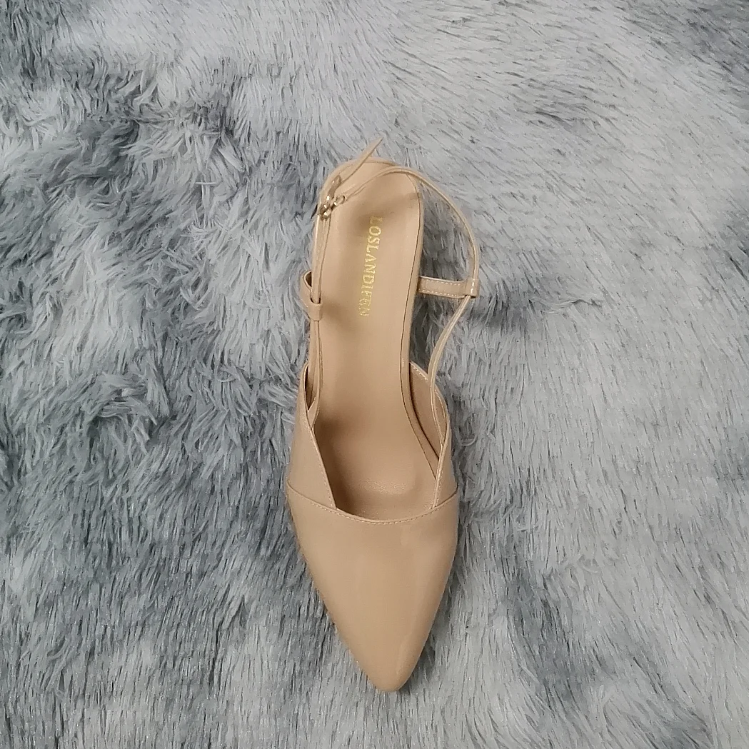 LOSLANDIFEN Daily all-match Sandal Shoes Pointed Toes High Heels Sexy 5cm Low Casual Back Empty Buckle Pumps Red Wedding Shoes