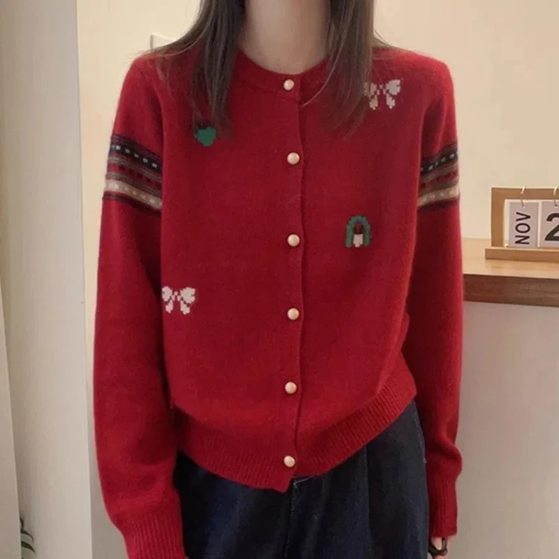 Осенне-зимний темпераментный Европейский Рождественский красный вязаный свитер