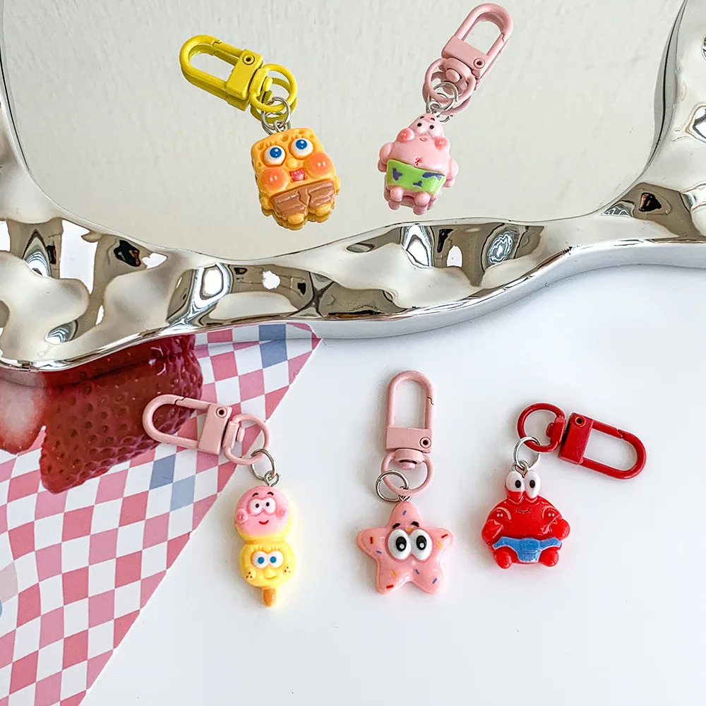 Фото Kawaii Губка Боб Квадратные Брюки Брелки, Украшения для рюкзаков Маленькие подвески Подарки, Брелки Подвесные аксессуары №2