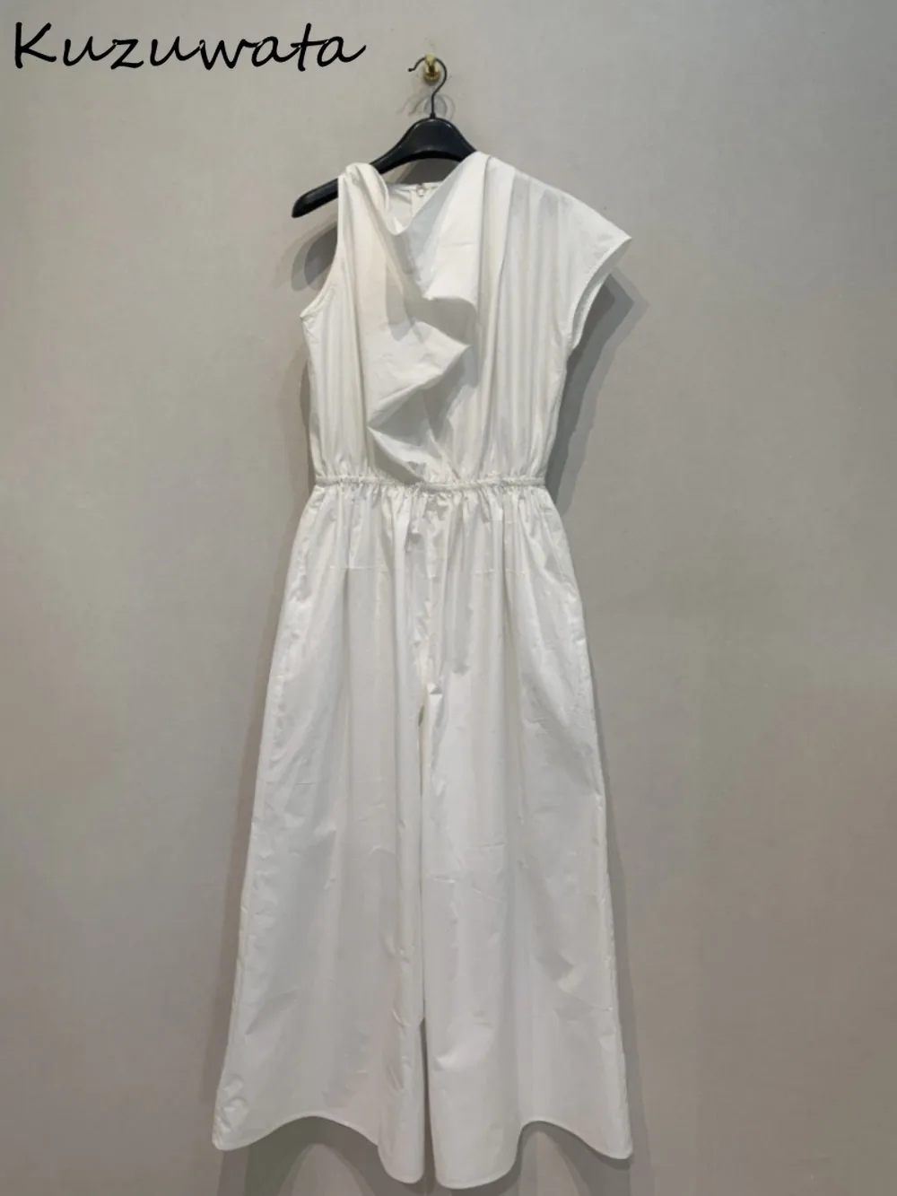 Модные брюки Kuzuwata со скошенным воротником и оборками повседневные средней длины