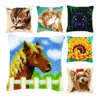 Animal dog cat flower Latch Hook Knitted Embroidered Pillow Unfinished Material Latch Hook Rug Kits Beginner DIY cushion cover