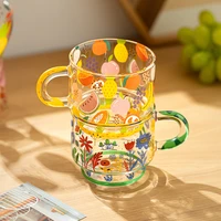 400ml fruit flower pattern glass mug stackable beer juice cups office coffee milk mug heat resistant drinkiware creative gifts
