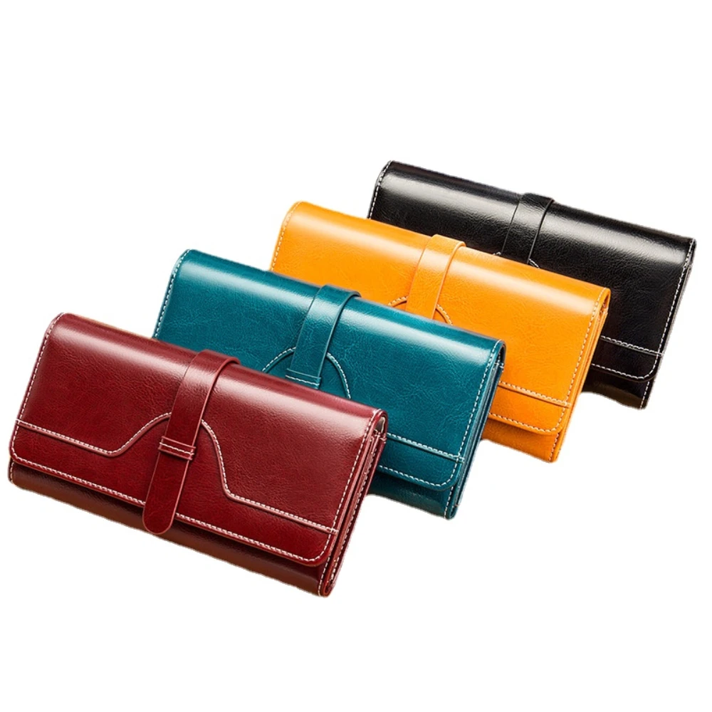 Retro Oil Wax Cowhide Women's Wallet   / Genuine Leather Long Large Capacity Vintage Wallet