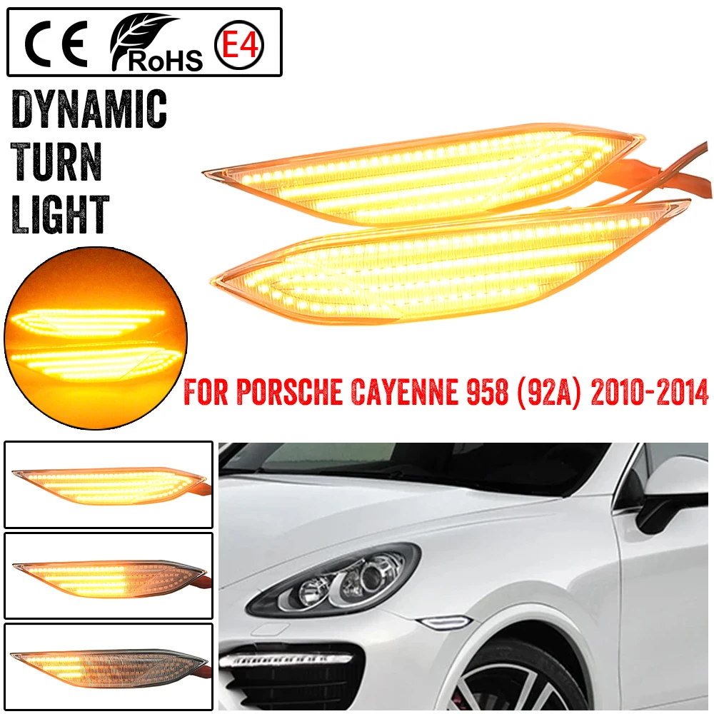 Фото Для Porsche Cayenne 958 92A 2010-2014: 2 шт. светодиодных динамических боковых указателей поворота (желтые) на крылья №5