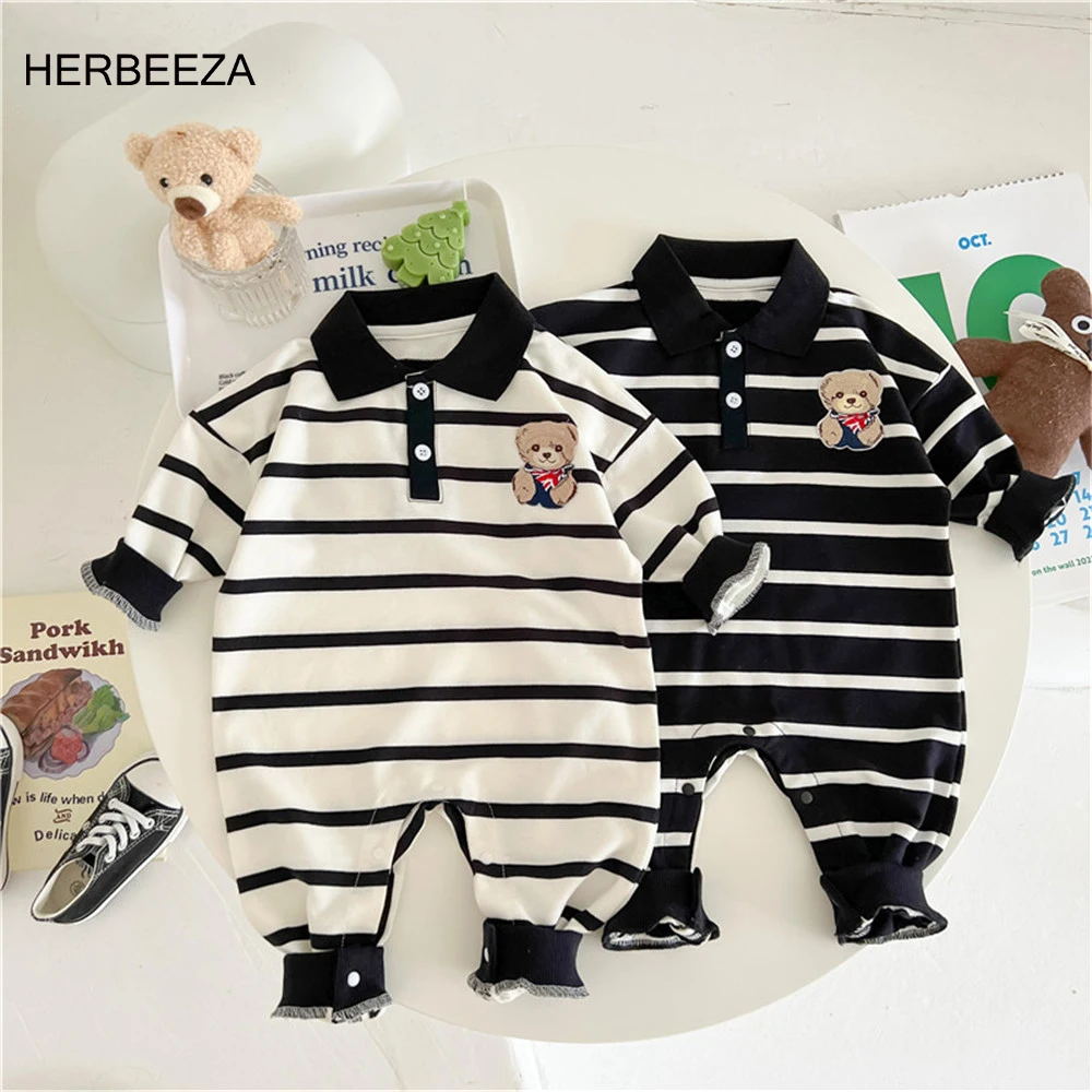 

Gentleman Baby Boy Clothes + Hat Set Cotton Baby Rompers Bear Stripe Casual Newborns Infant Jumpsuit Kids Clothing 3-18Month