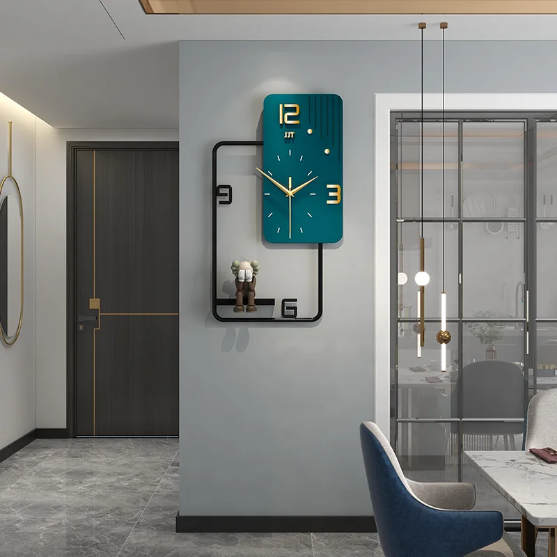 

Square Combination Wall Clock Living Room Modern Simple Household With Shelves For Hanging Watches Decoration Light Luxury Clock