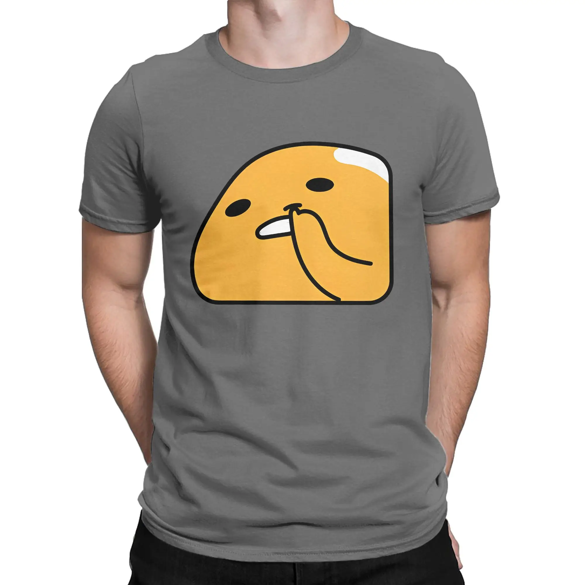 Vintage Picking Nose Gudetama T-Shirt Men Round Collar 100% Cotton T Shirts Short Sleeve Tee Shirt Graphic Printed Clothing
