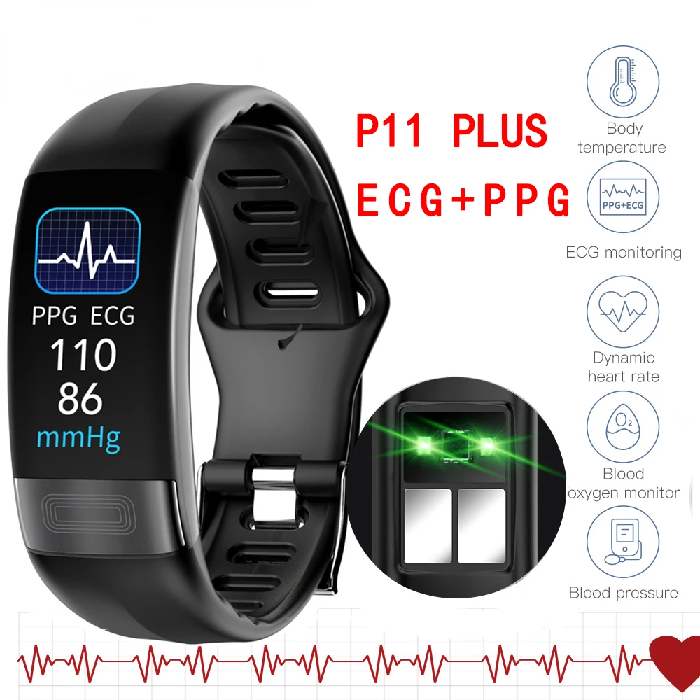 

P11 Plus Smart Bracelet Body Temperature Monitoring Smart Wristband ECG PPG Smart Watch Heart Rate Blood Pressure Bracelet