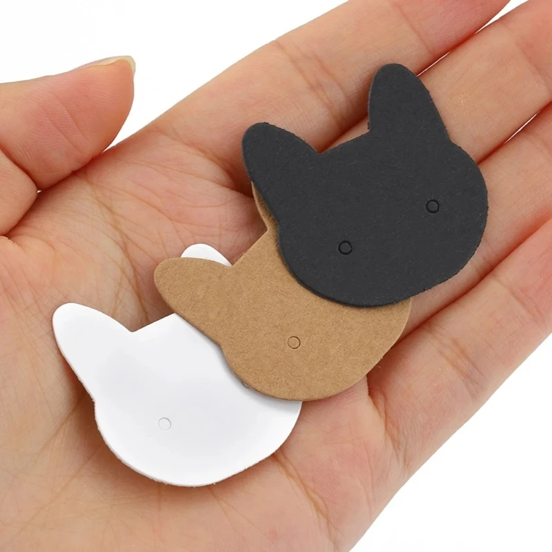 

50xCat Ear Stud Display Cards Kraft Paper Earring Card Earrings Packaging Card Paper DIY Blank Jewelry Card Tags Holder Y08E