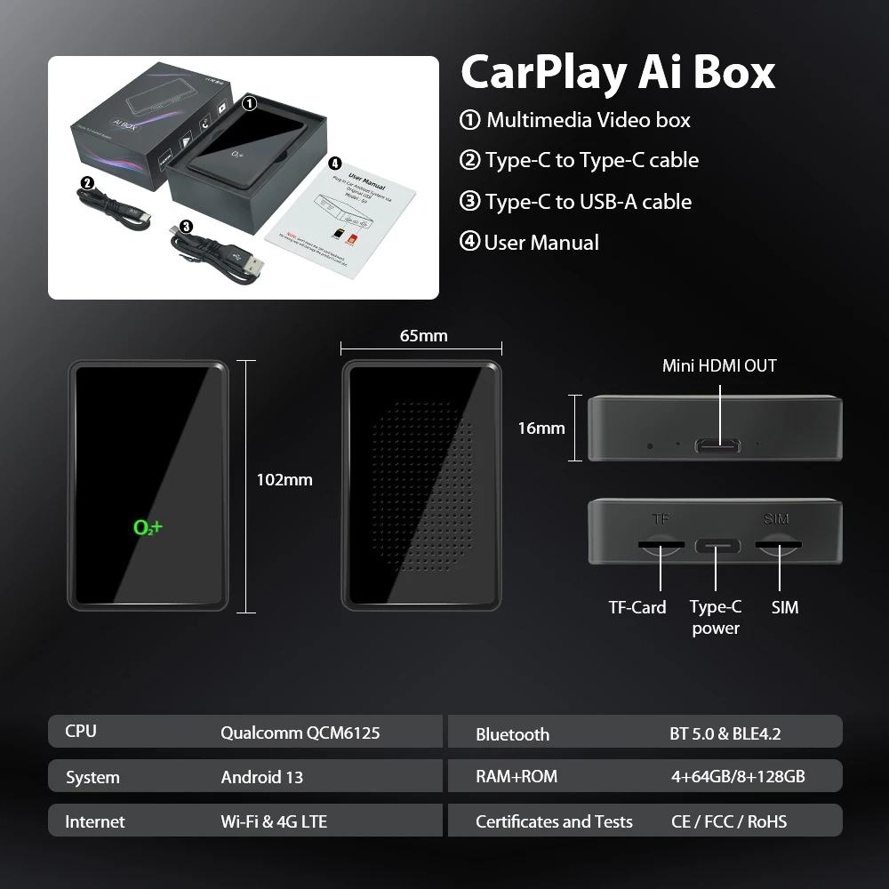 Android Auto AI Box Беспроводная ТВ-приставка Apple CarPlay с HDMI S9 PRO Car Play 13 автомобильные