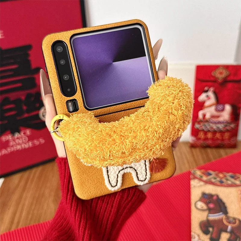 Фото Чехол для телефона «Год Лошади» для Samsung Galaxy Z Flip 7 6 5 4, Xiaomi Mix Flip 2, красный, с 3D-бусинами №3