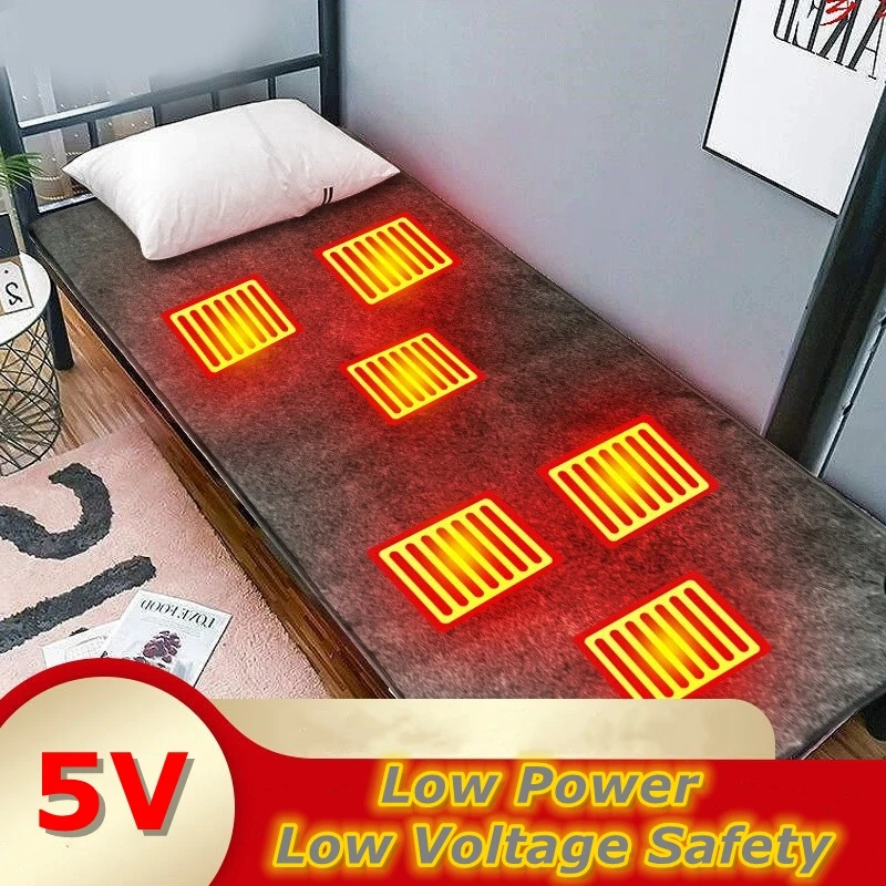 6Area 10W DC Heated Mat Plush Electric Blanket USB Outdoor Camping Sleeping Mattress Heated Mat Thermal Pad Heating Sleeping Psd
