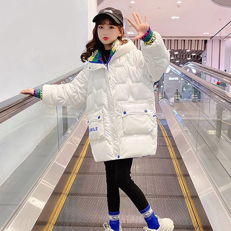 

Winter Jacket For Girl Hooded Coat 2022 New Children Snowsuit Down Cotton Clothes Outerwear Long Teen Parka Clothing TZ474