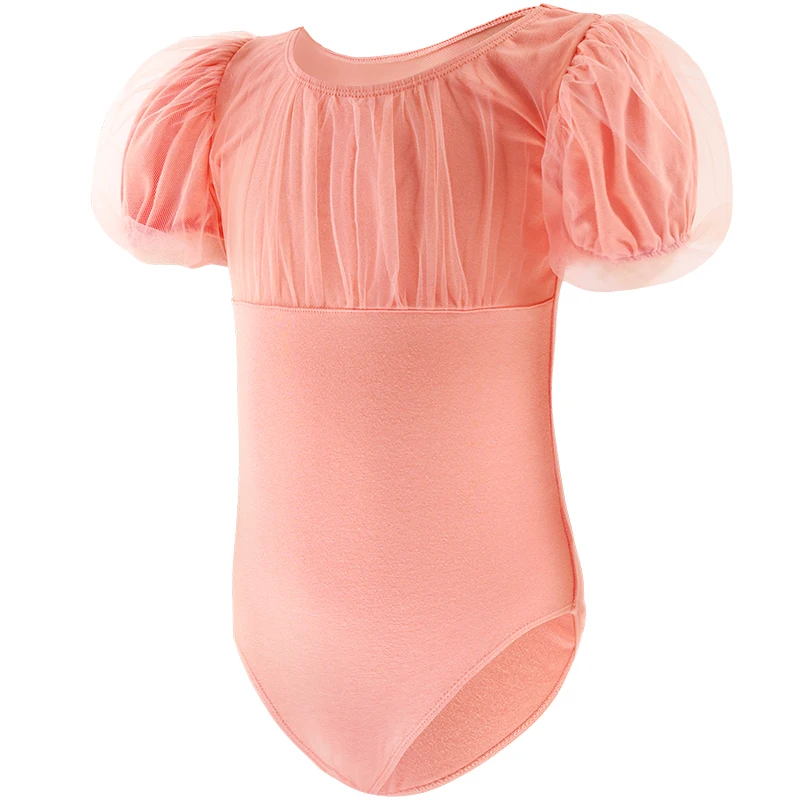 Ballet Leotards Girls Cotton Splice Puff Short Sleeves Dance Leotards Gymnastics Leotard Ballet Dancing Bodysuit For Girls