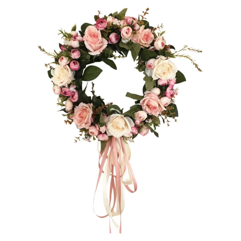 

Artificial Rose Flowers Wreath Round Heart Shape Floral Loop For Wedding Party Home Front Door Decor Wall Hanging Decoration