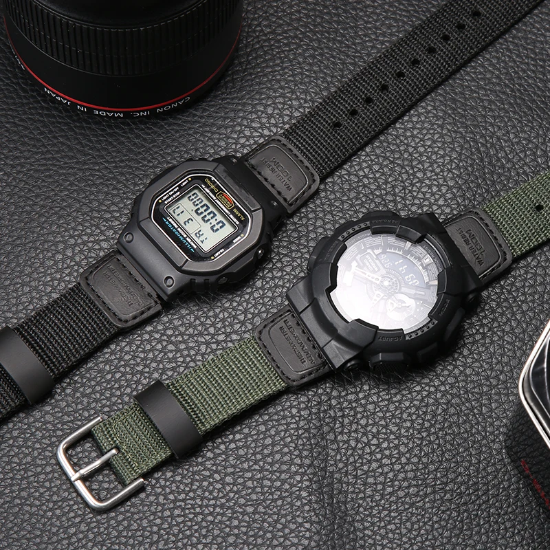 16mm Nylon Leather Strap Suitable for Casio DW5600 GA110 GA2100 AWG-M100 GA-700 Men's Outdoor Sports Watch Band Accessories