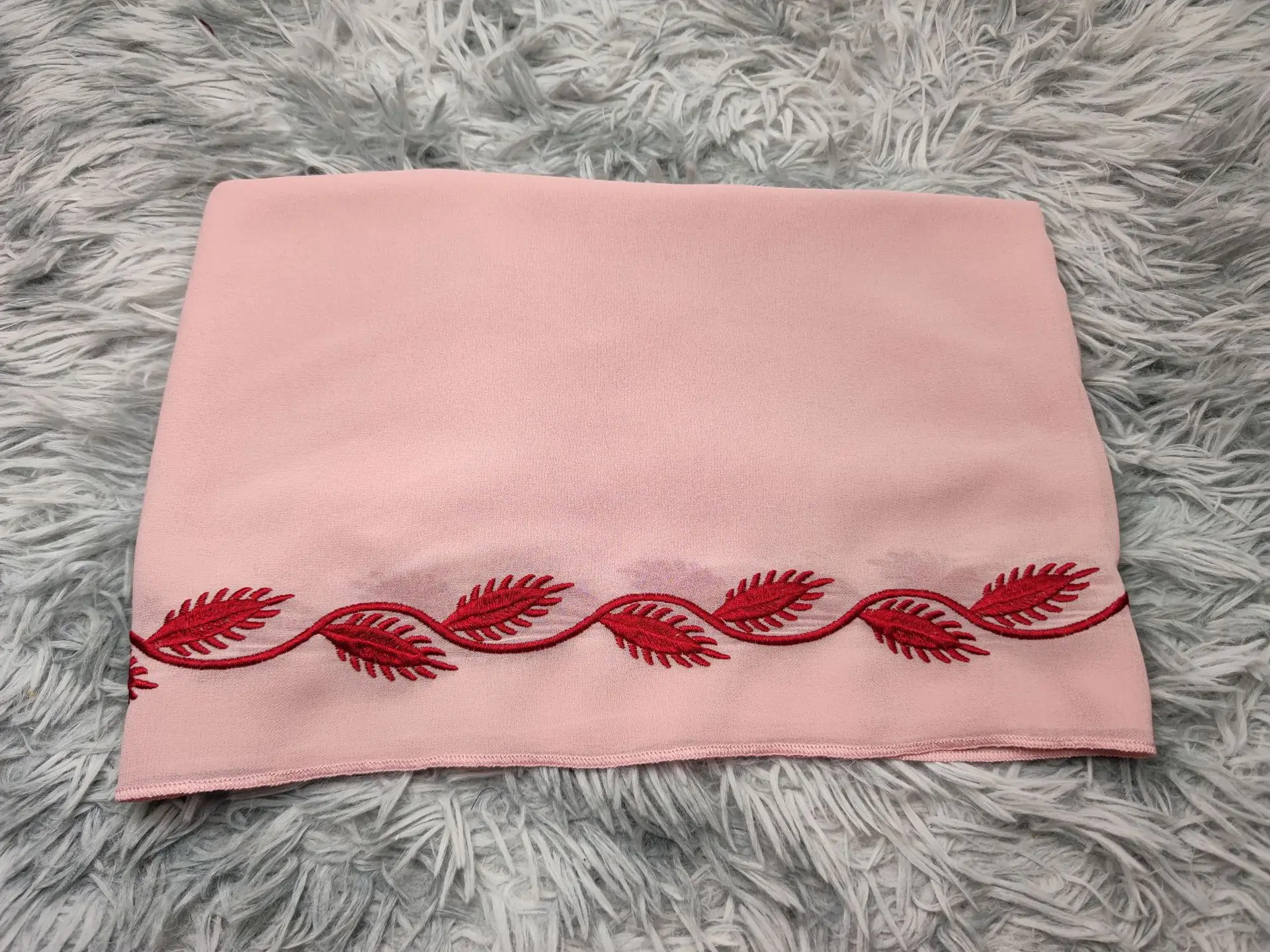 Women Spring and Summer Muslim Fashion Chiffon Long Embroidered Pink Dress with Headscarf Turkey India Abaya Arab Kraftan Gown