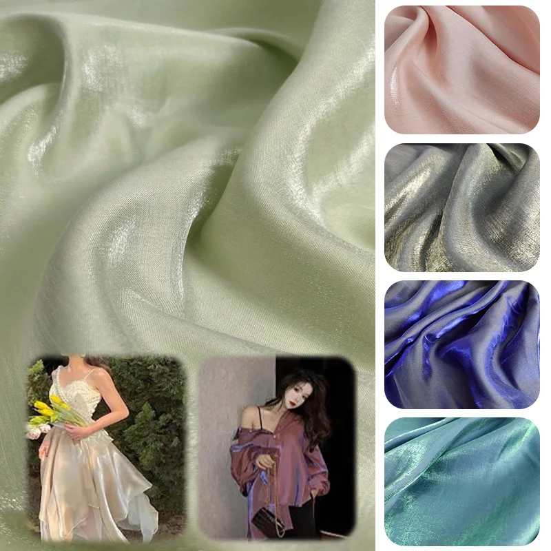 

50x150cm Glossy Silk Gradient Crepe Chiffon Fabric Skin-friendly Soft Satin for Sewing Wedding Dress Shirt DIY Stage Decor Cloth