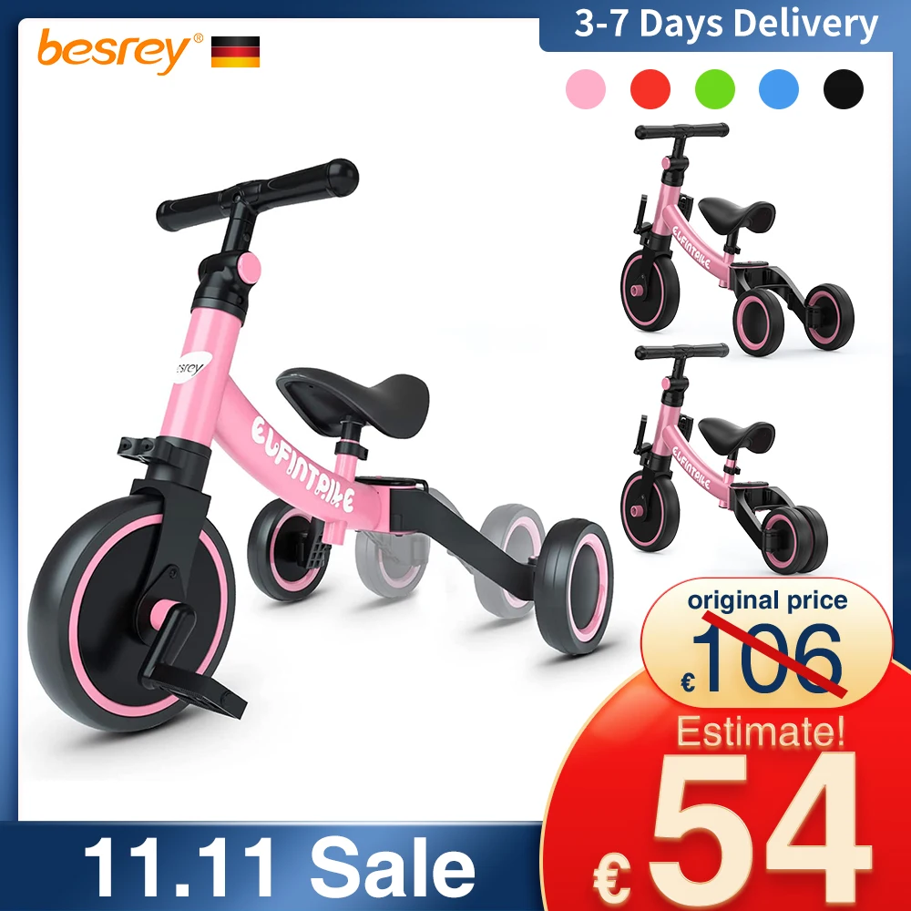 

Besrey 5 in 1 Baby Balance Bike Toddler Bike for 1-5 Year Old Baby Bike Balance Training