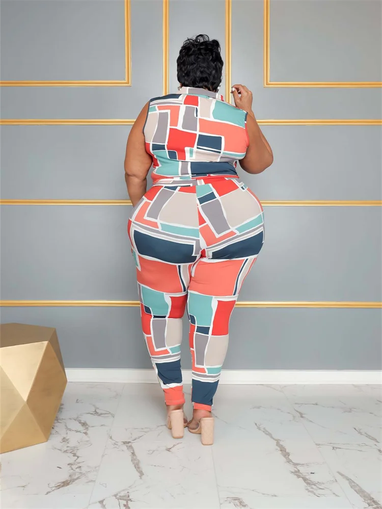 Plus Size Two Piece Sets Women Clothing Patchwork Sleeveless Top Leggings Csual Matching Outfits Whole 3xl 4xl 5xl 6xl