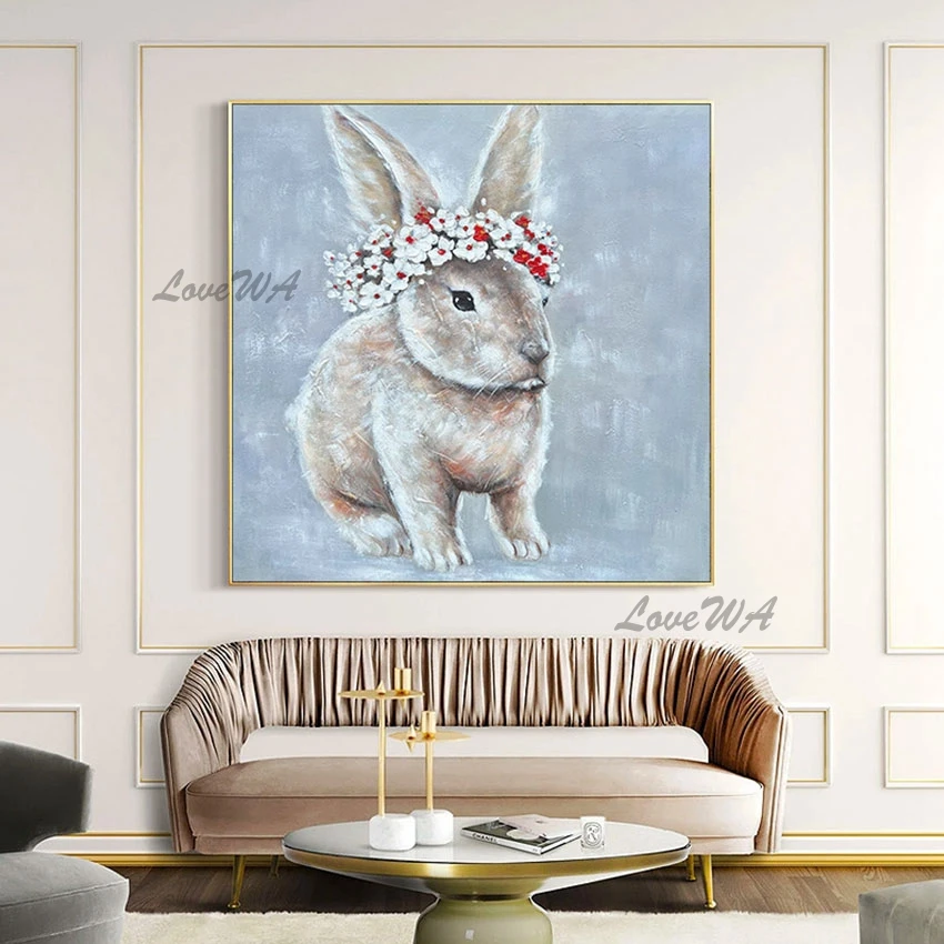

Холст без рамки, абстрактное искусство, картины маслом кроликов, последнее поступление, Настенная картина с венком, импорт из Китая