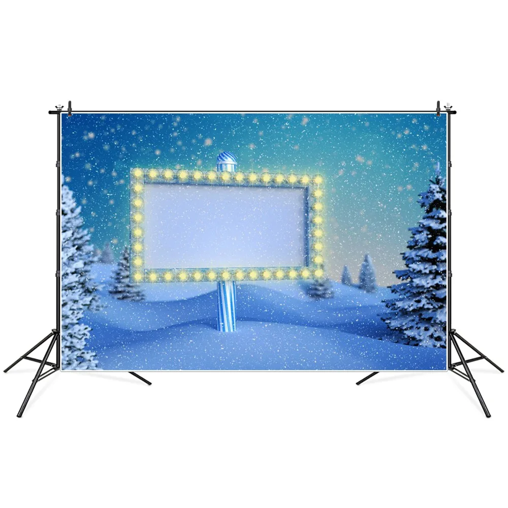 

Winter Snow Forest Blank Light Road Sign Photography Backdrops Custom Party Home Decoration Photo Booth Photographic Backgrounds