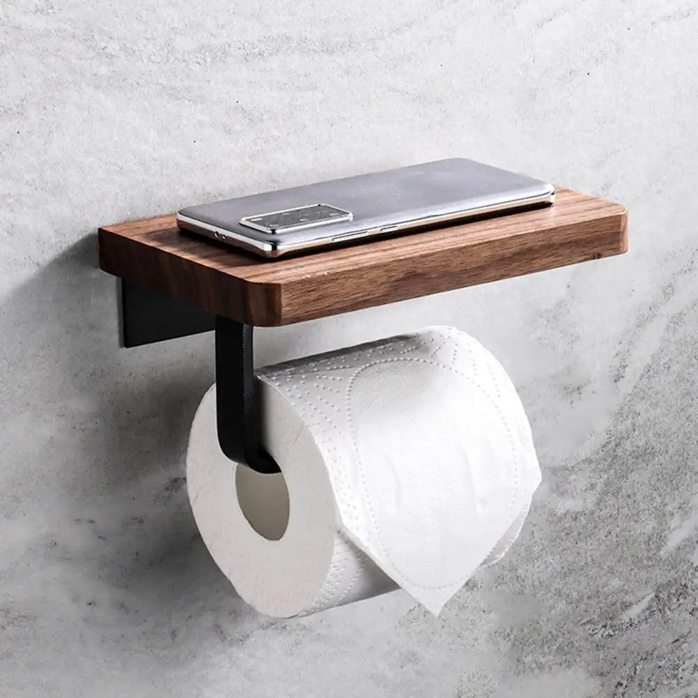 

Durable Tissue Stand Compact Punch Free Wooden Bathroom Storage Rack Decorative